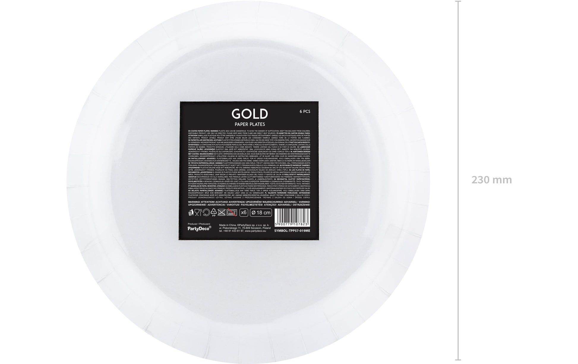 PartyDeco Teller, Papier/Karton – Ø 23 cm, gold – 6 Stk.