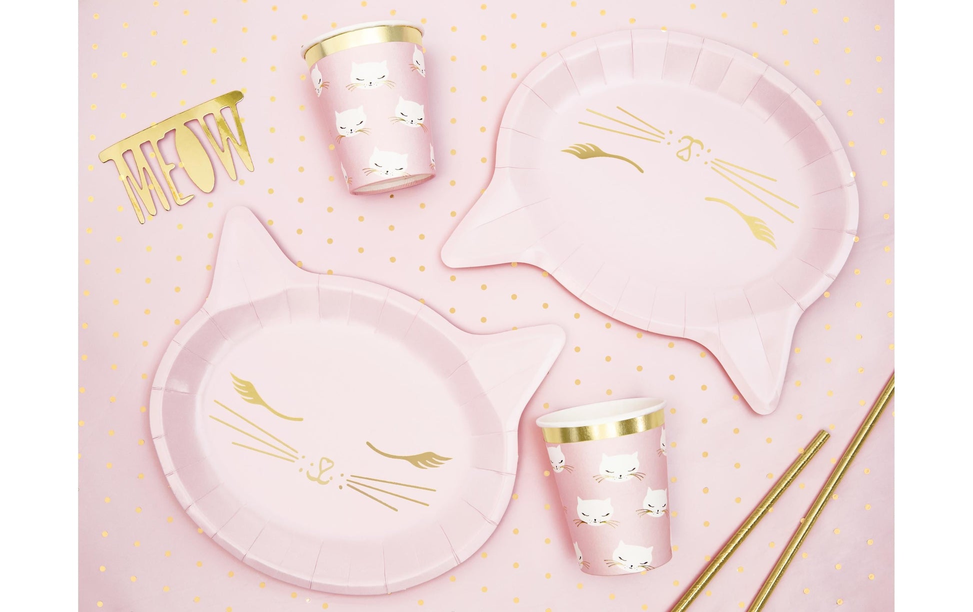 PartyDeco Becher, Papier – 2,0 dl, pink mit Kätzchen – 6 Stk.