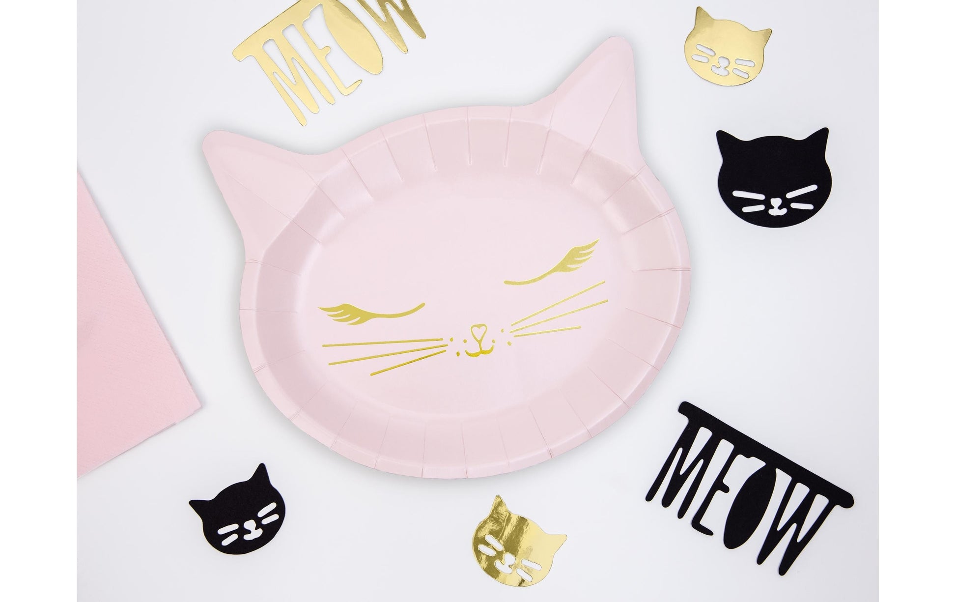 PartyDeco Teller, Papier/Karton, Kätzchen, Pink – 22 × 20 cm – 6 Stk.