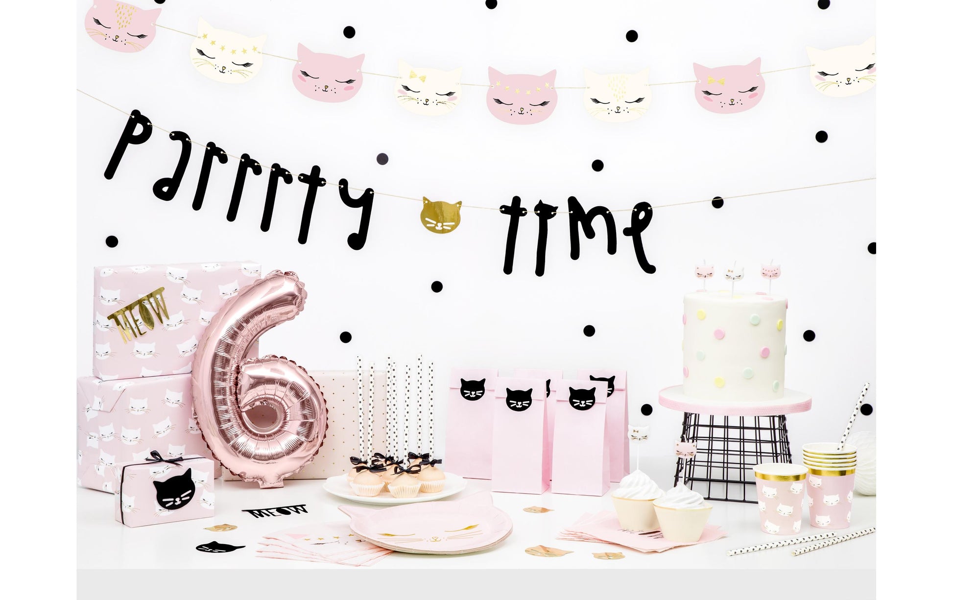 PartyDeco Teller, Papier/Karton, Kätzchen, Pink – 22 × 20 cm – 6 Stk.