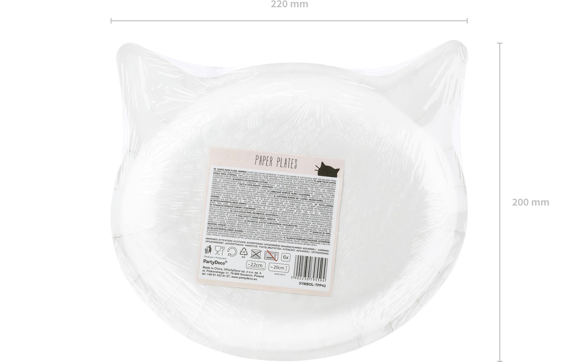PartyDeco Teller, Papier/Karton, Kätzchen, Pink – 22 × 20 cm – 6 Stk.