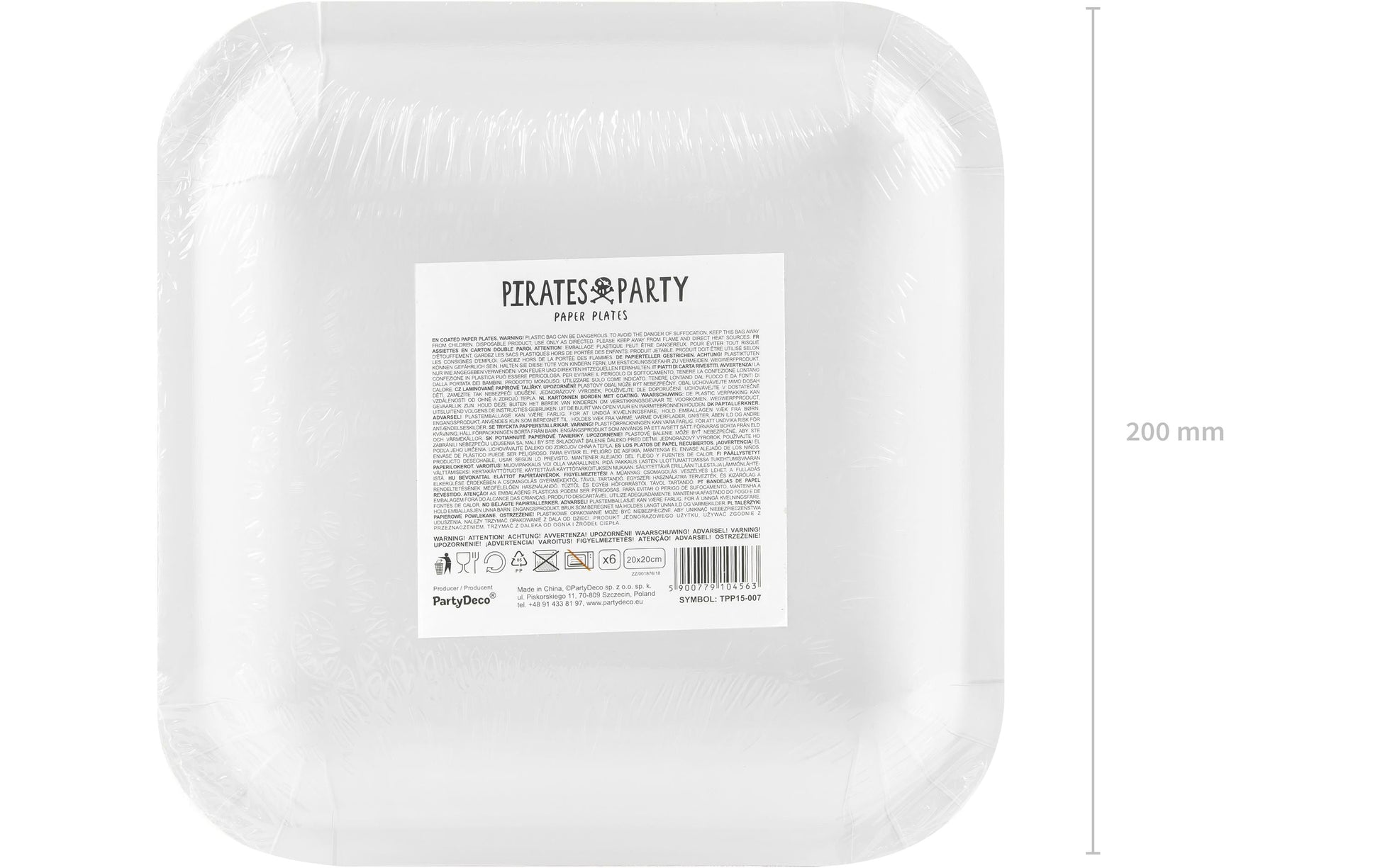 PartyDeco Teller, Papier/Karton, quadratisch – 20 × 20 cm, rot – 6 Stk.