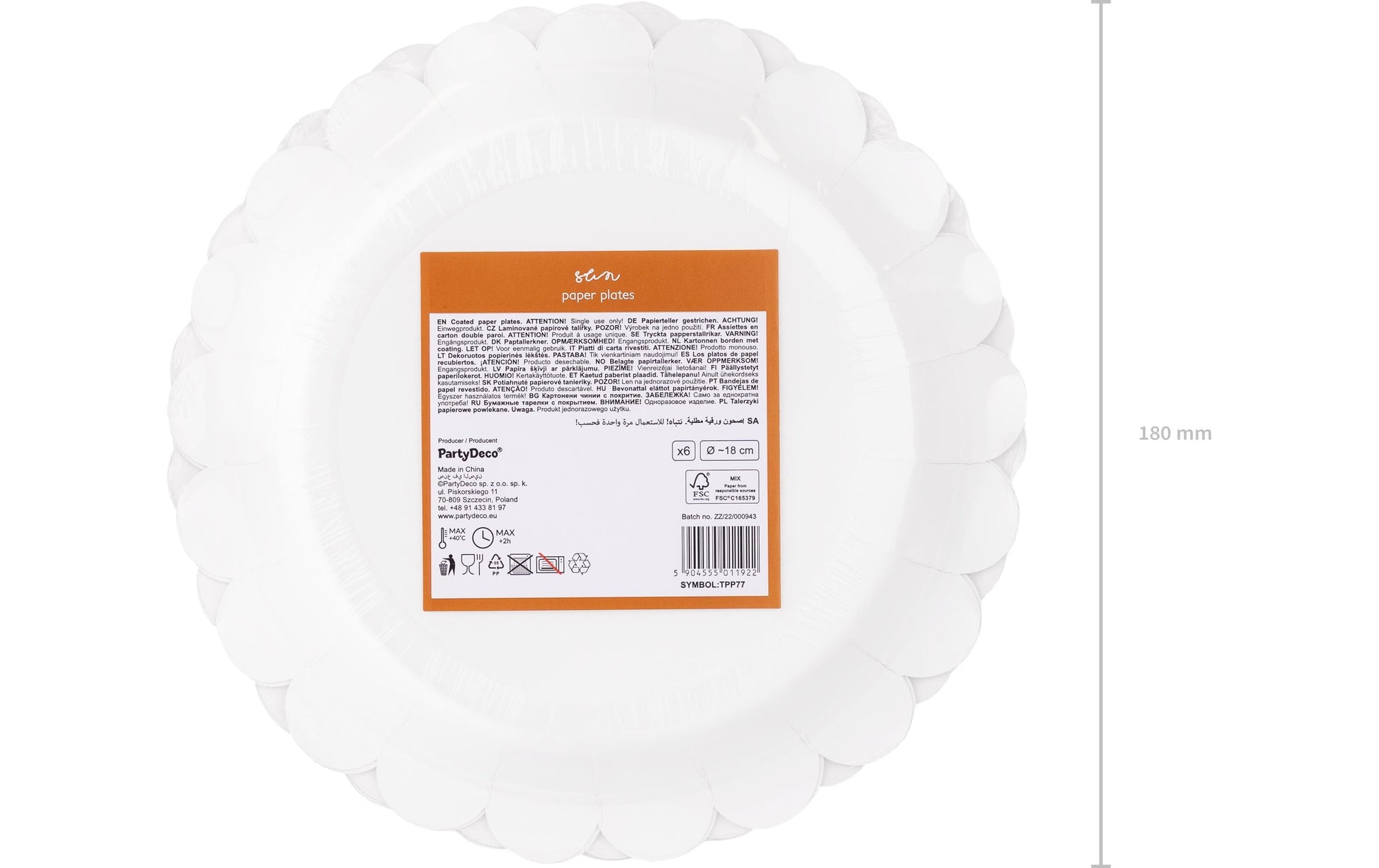 PartyDeco Papier Teller, Ø 18 cm – gelb – 6 Stk.