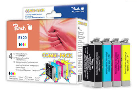 Peach Tintenpatronen-Multipack CMYK, 4er-Pack, kompatibel – für Stylus SX 230, SX 420 W, WorkForce 525 und andere