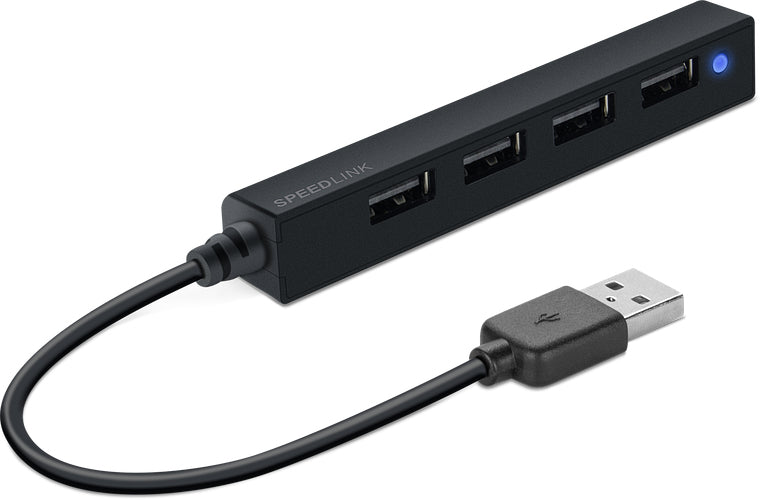 SPEEDLINK SNAPPY SLIM SL140000B USB-Hub – USB 2.0, 4× USB-A, für Windows/Mac