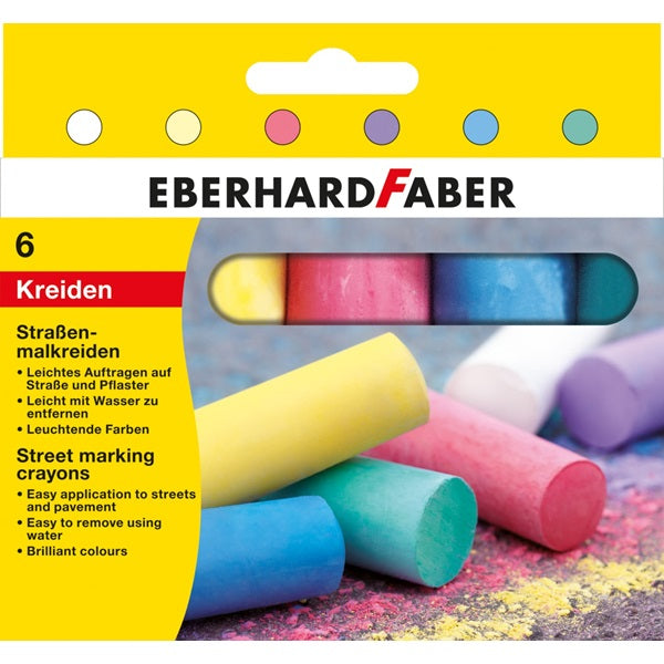 Eberhard Faber Runde Strassenmalkreiden – bunt – 6 Farben – für Strasse