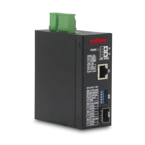 ROLINE Industrie Konverter – Medienkonverter – 1× RJ-45 10/100/1000, 1× SFP 100/1000, DIN-Hutschienenmontage