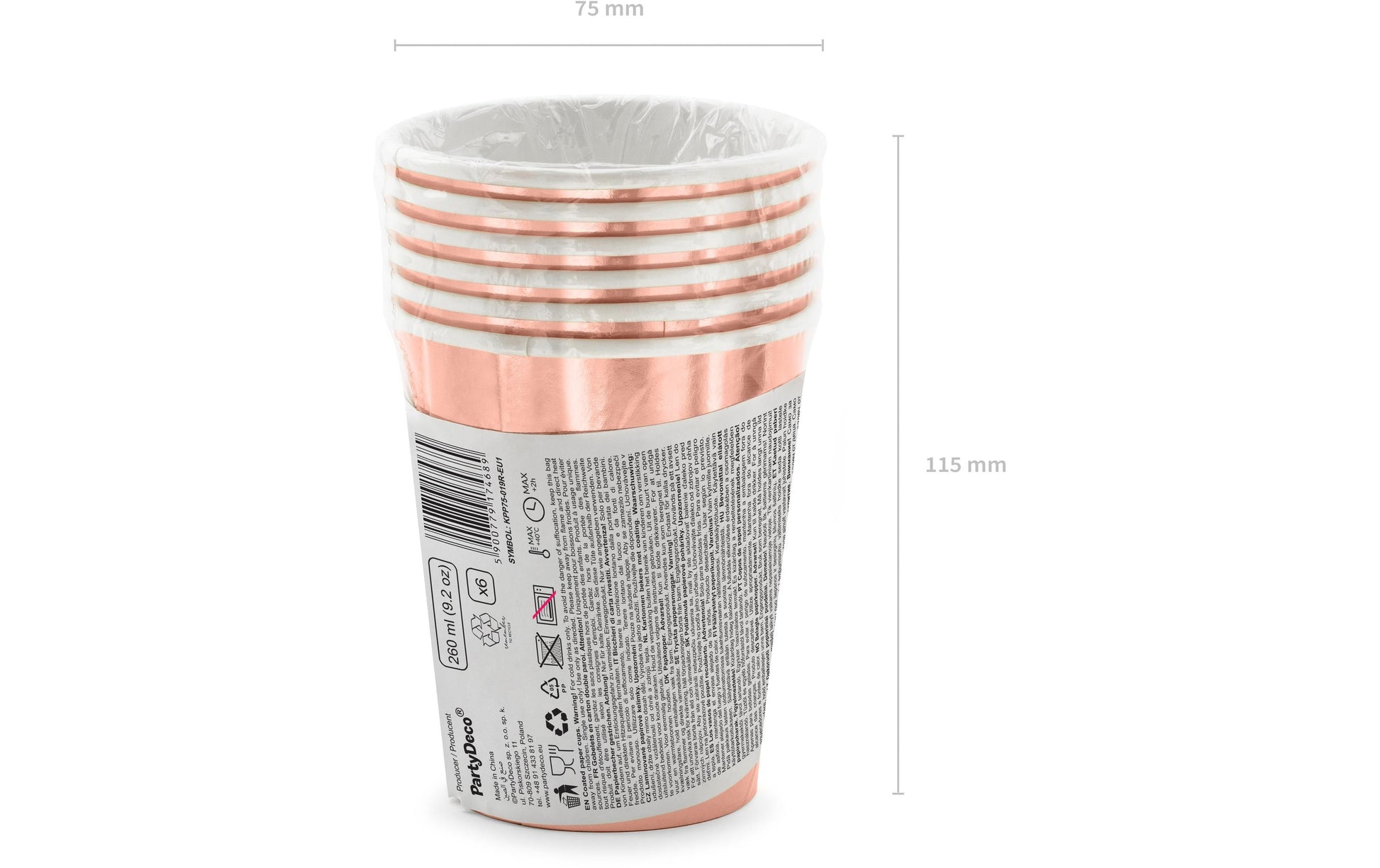 PartyDeco Becher, Papier – 2,6 dl, Roségold – 6 Stk.