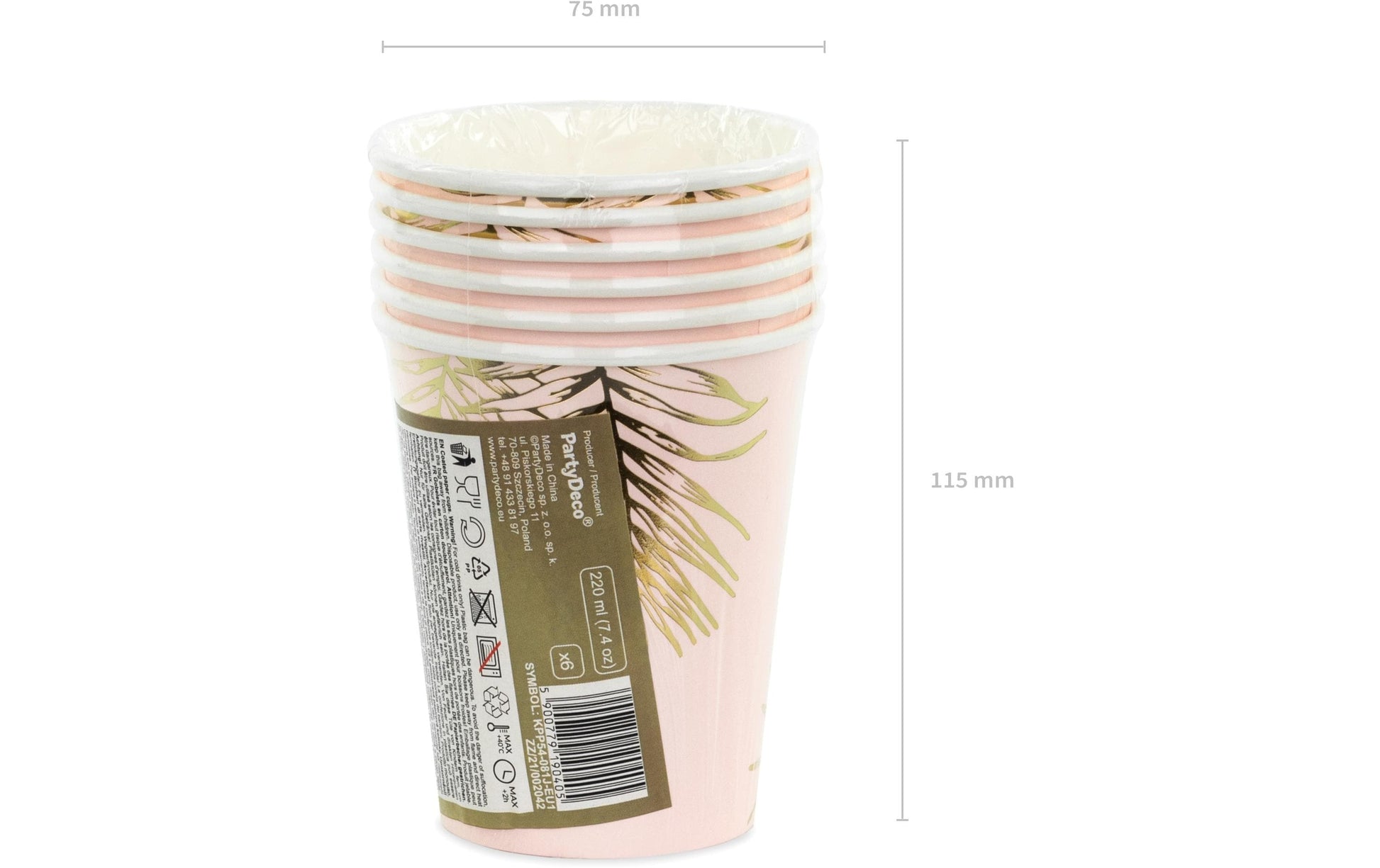 PartyDeco Trinkbecher, Papier – 2,2 dl Rosa – 6 Stk.