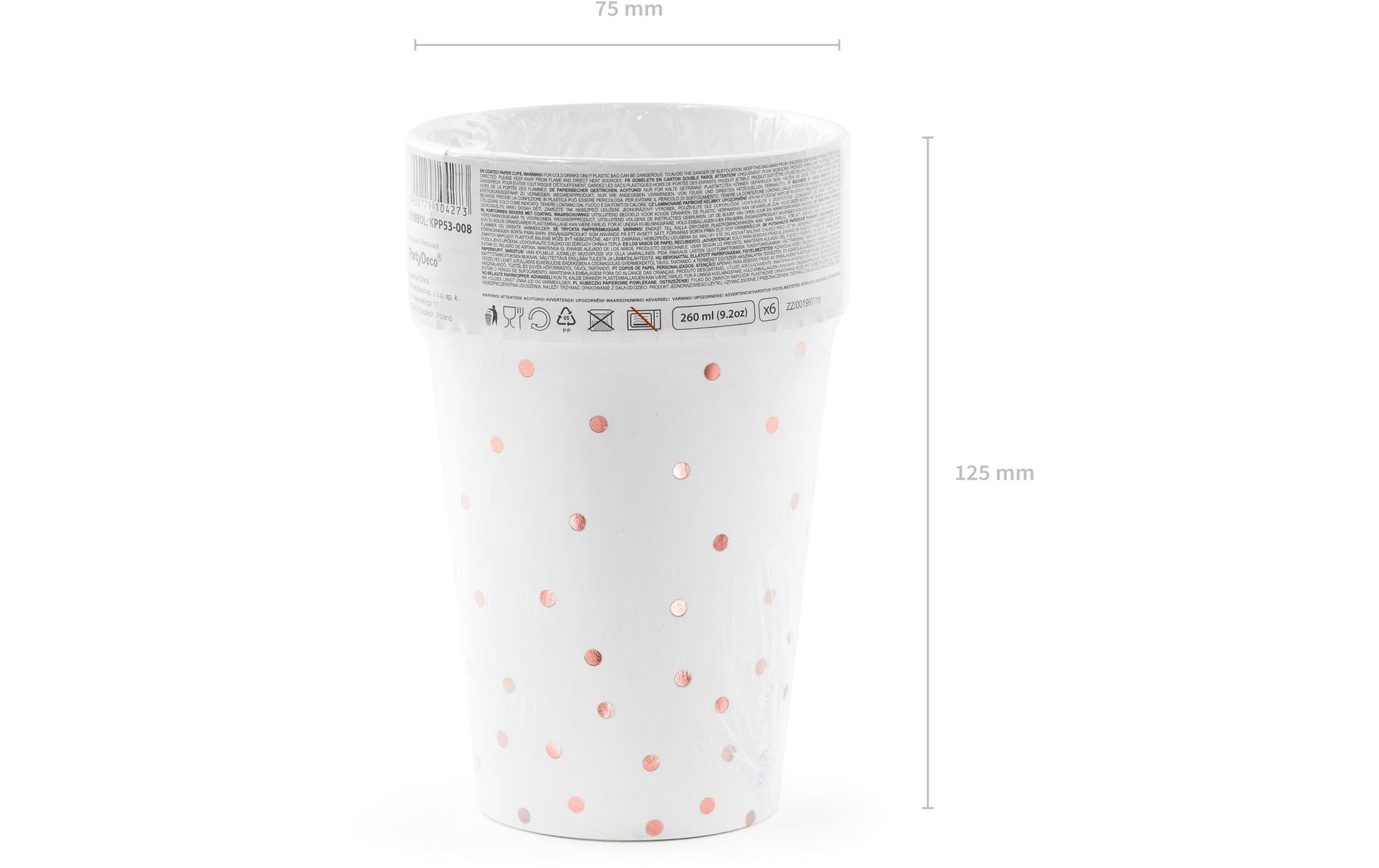PartyDeco Trinkbecher, Papier/Karton – 2,6 dl, Weiss – 6 Stk.