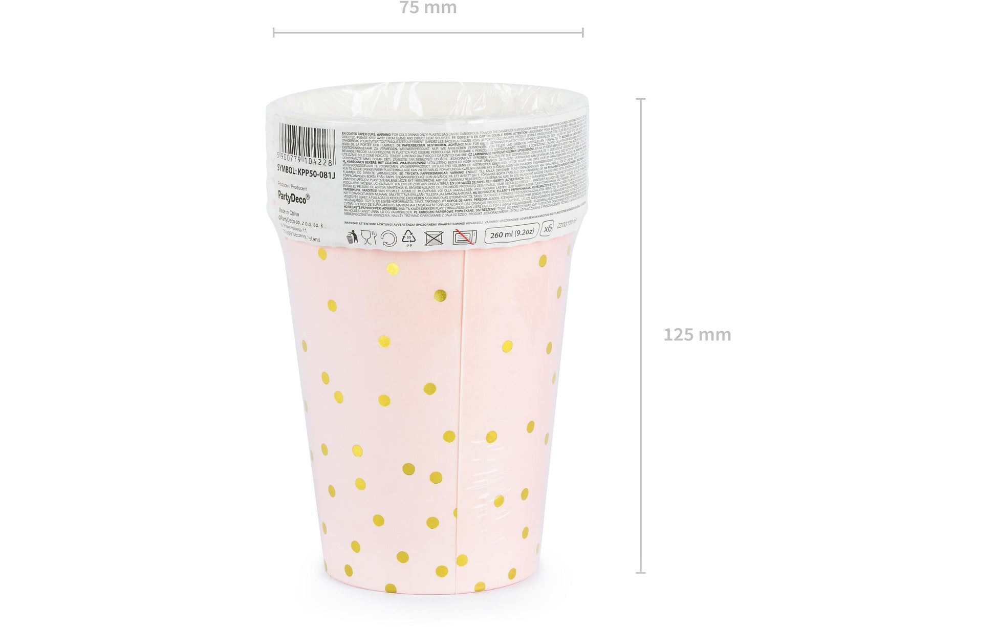 PartyDeco Trinkbecher, Karton – 2,6 dl Hellrosa, Punkte – 6 Stk.