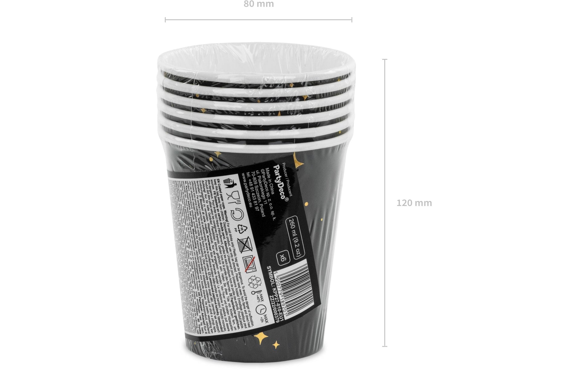 PartyDeco Becher, Papier/Karton – 2,6 dl – schwarz/gold – 6 Stk.