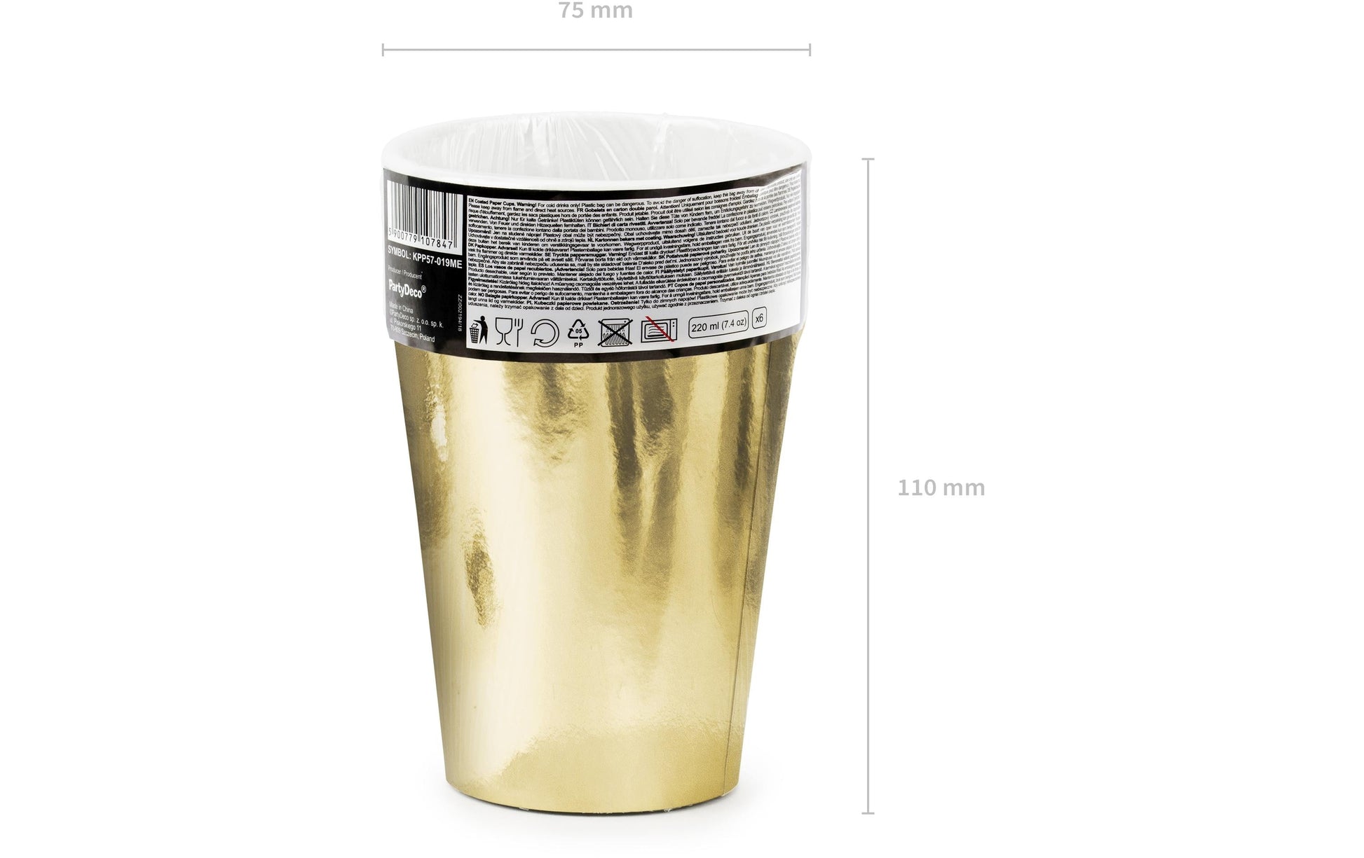 PartyDeco Becher, Papier – 2,2 dl – Gold – 6 Stk.
