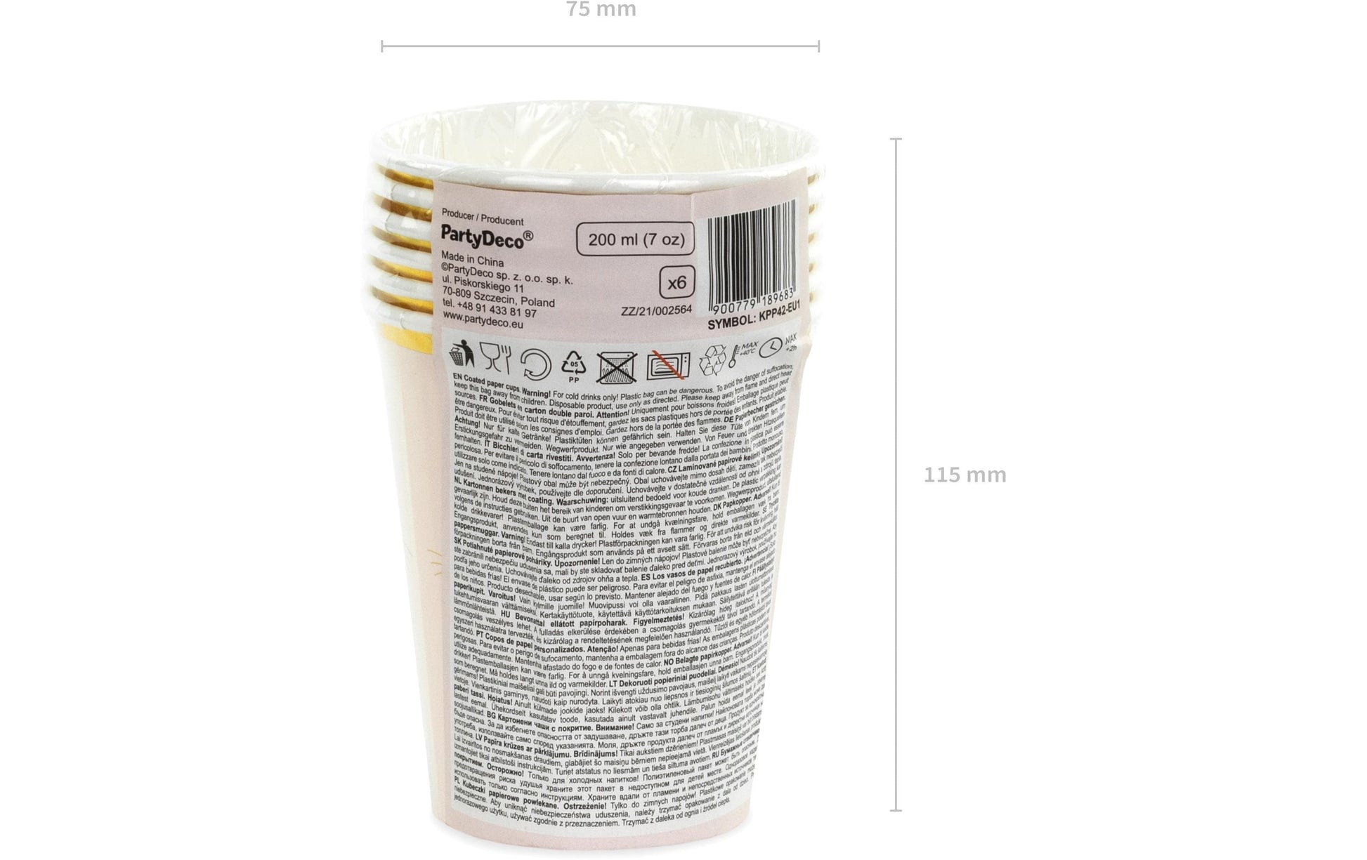 PartyDeco Becher, Papier – 2,0 dl, pink mit Kätzchen – 6 Stk.
