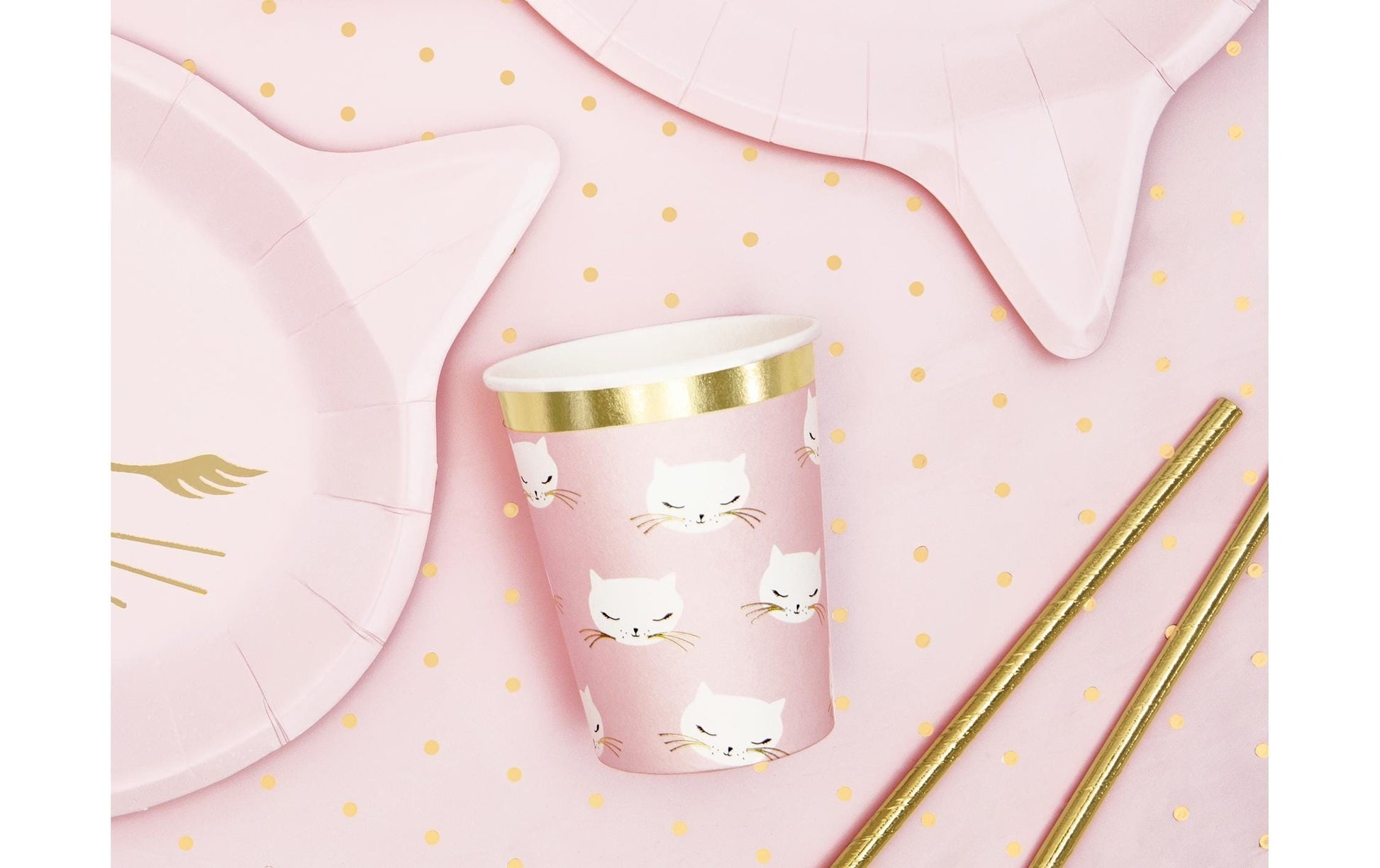 PartyDeco Becher, Papier – 2,0 dl, pink mit Kätzchen – 6 Stk.