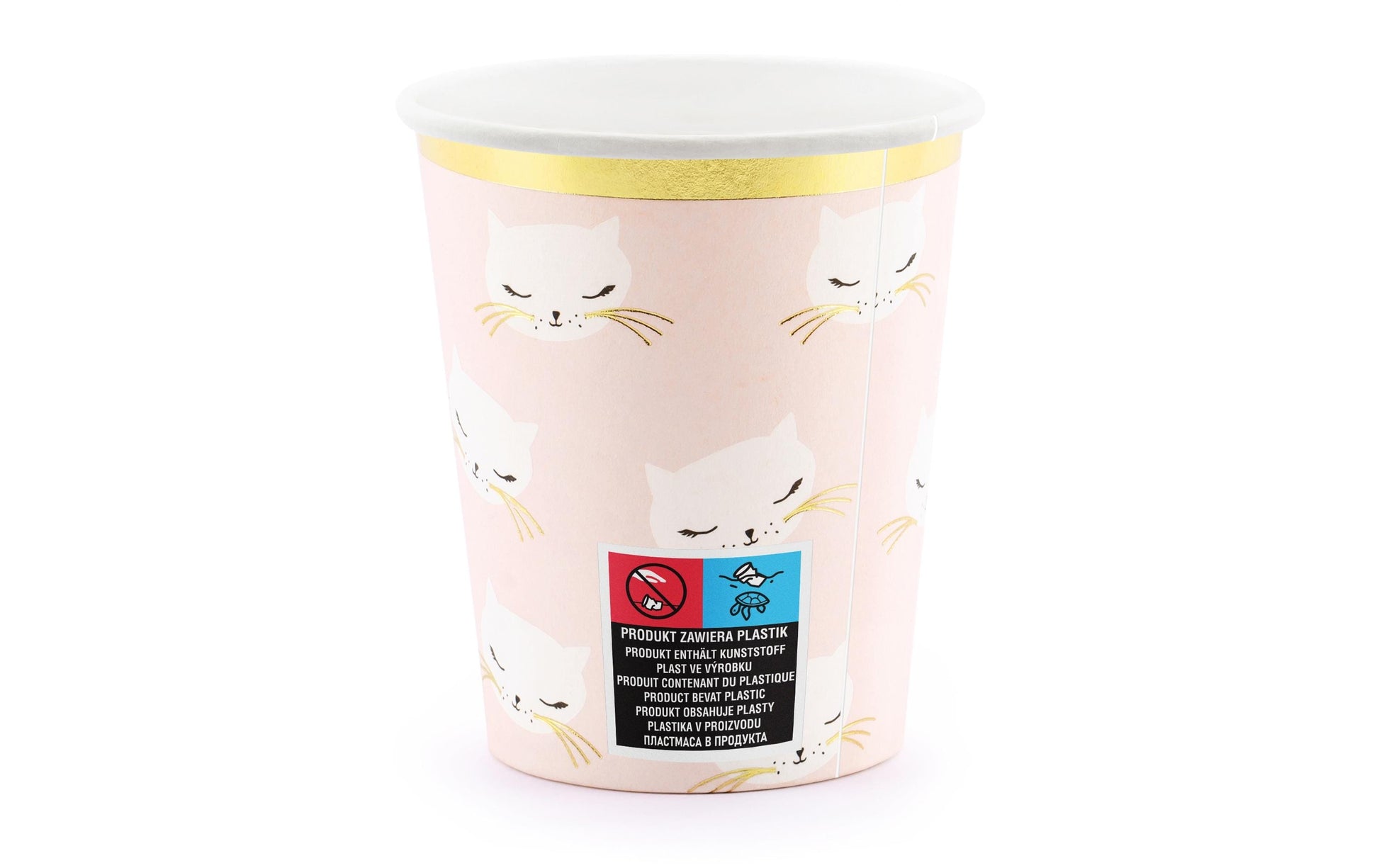 PartyDeco Becher, Papier – 2,0 dl, pink mit Kätzchen – 6 Stk.