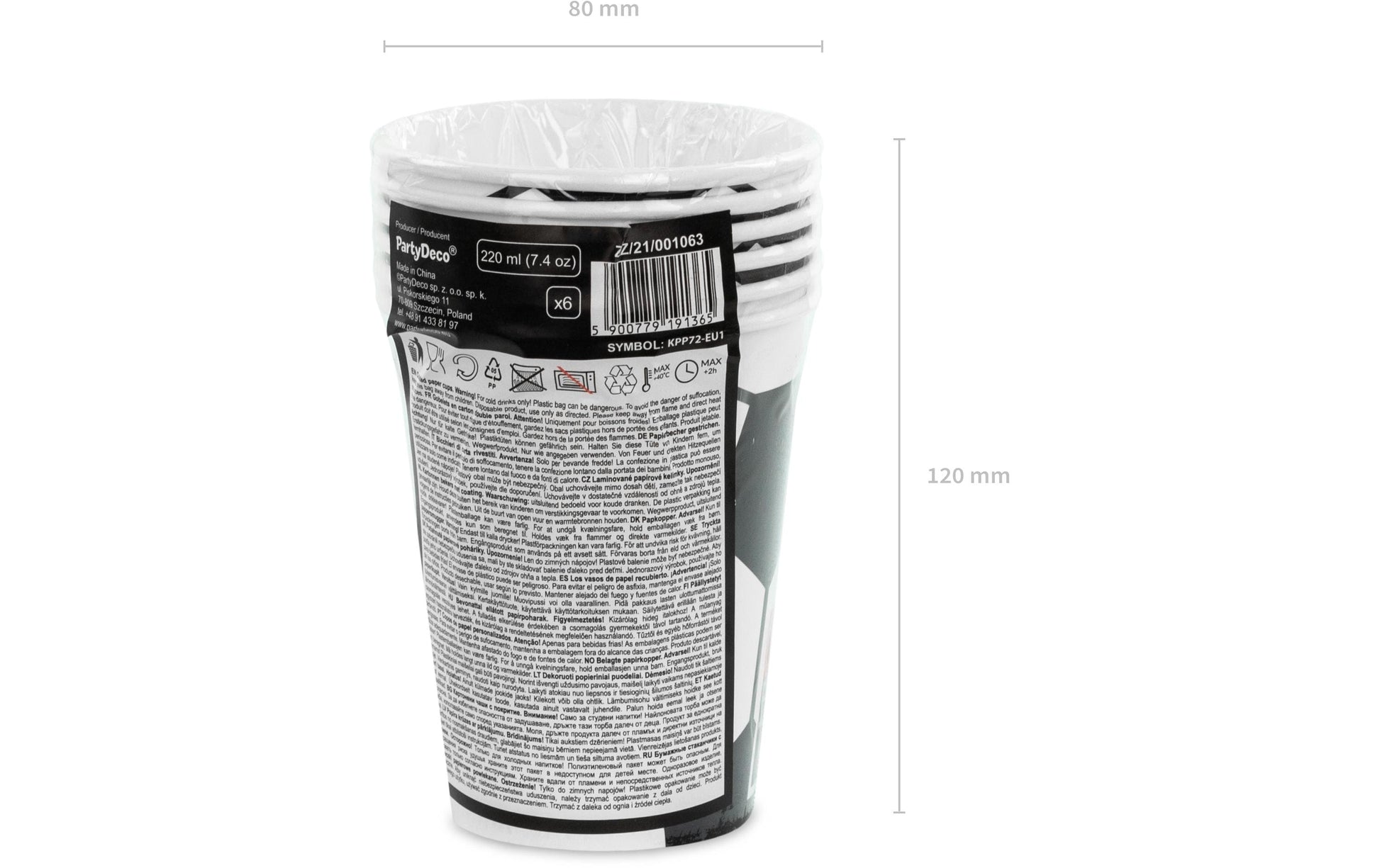PartyDeco Trinkbecher, Papier/Karton – 2,6 dl, Schwarz/Weiss – 6 Stk.
