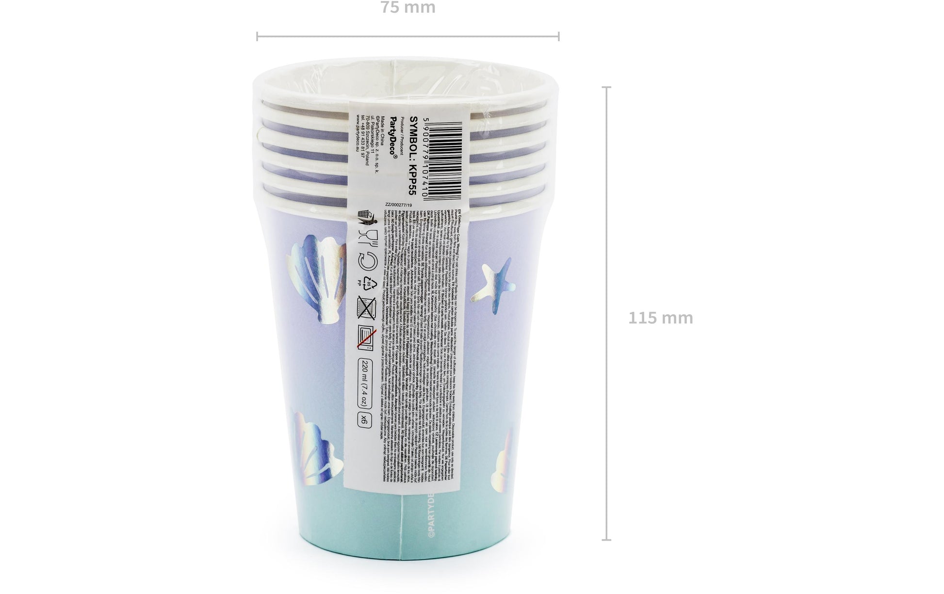 PartyDeco Becher, Papier/Karton – 2,2 dl, Hellblau – 6 Stk.
