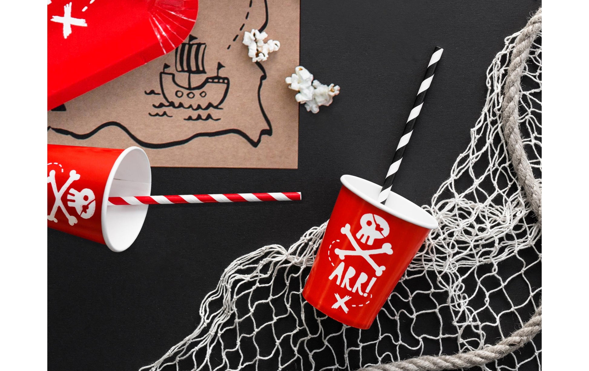 PartyDeco Becher Piraten, Papier/Karton – 2,2 dl, Rot/Weiss – 6 Stk.