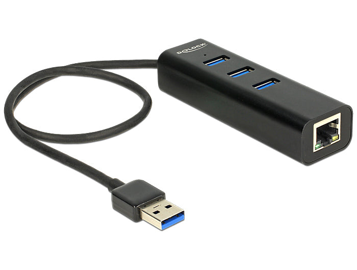 DeLOCK USB-Hub – USB 3.0, 3× USB-A, GbE, für Windows/Mac/Linux