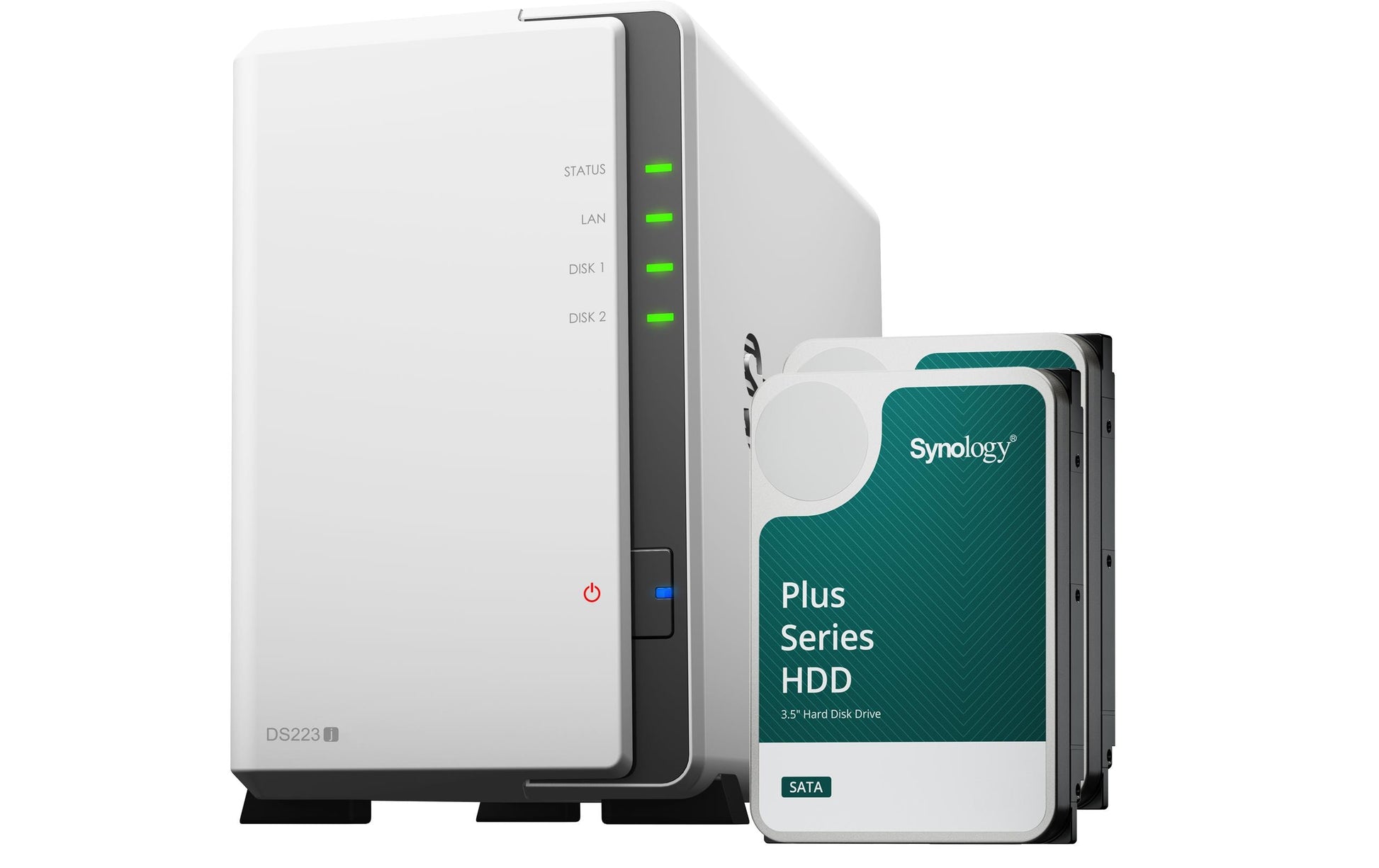 Synology DS223j – 2-Bay Desktop NAS – Realtek RTD1619B, 1 GB RAM, 1GbE, DSM, 16 TB (vorinstalliert)