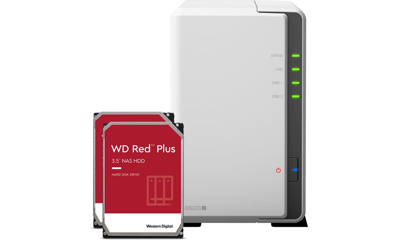 Synology DS223j – 2-Bay Desktop NAS – Realtek RTD1619B, 1 GB RAM, 1GbE, DSM, 24 TB HDD vorinstalliert