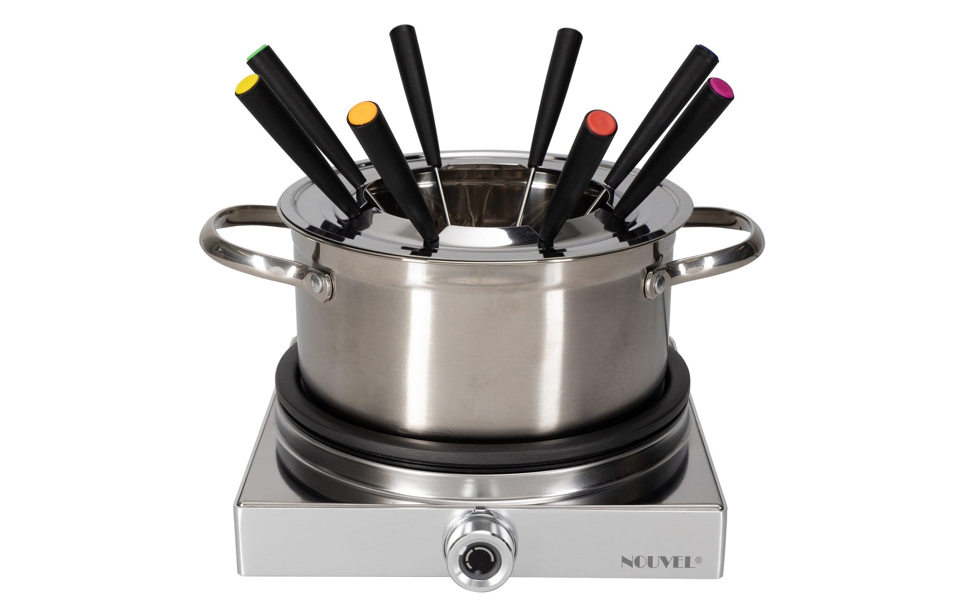 Nouvel Fondue-Set – Chinoise, elektrisch, 1200 W, 8 Personen, Edelstahl, 10-teilig, Silber, 21,2×15,2 cm