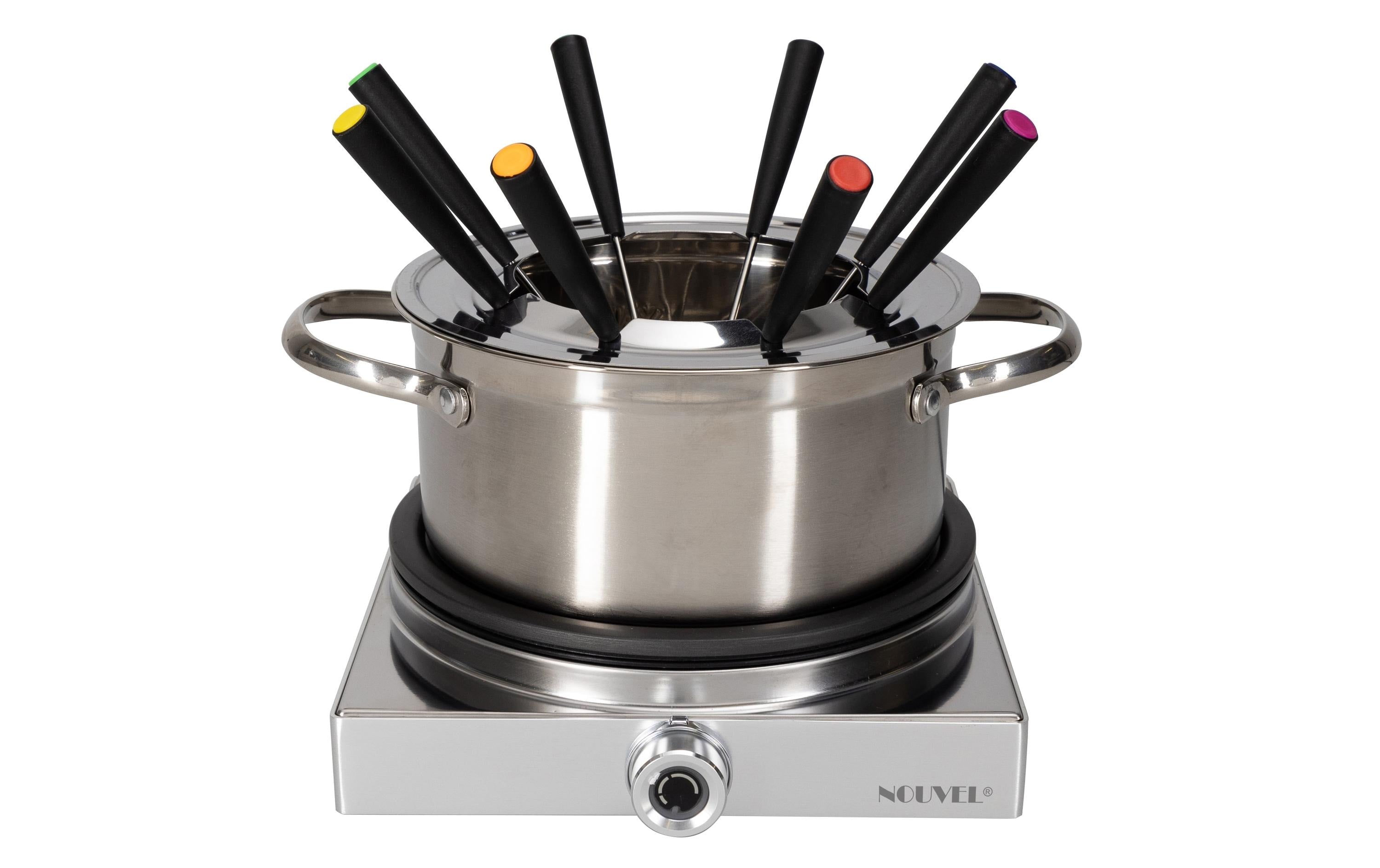 Nouvel Fondue-Set – Chinoise, elektrisch, 1200 W, 8 Personen, Edelstahl, 10-teilig, Silber, 21,2×15,2 cm