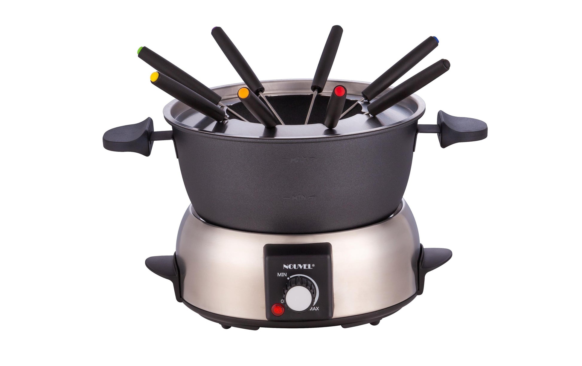 Nouvel Fondue-Set Shine – Ø 21,4 cm, Edelstahl, für Fondue Chinoise, Gas, Schwarz, 8 Pers., 10 Teile