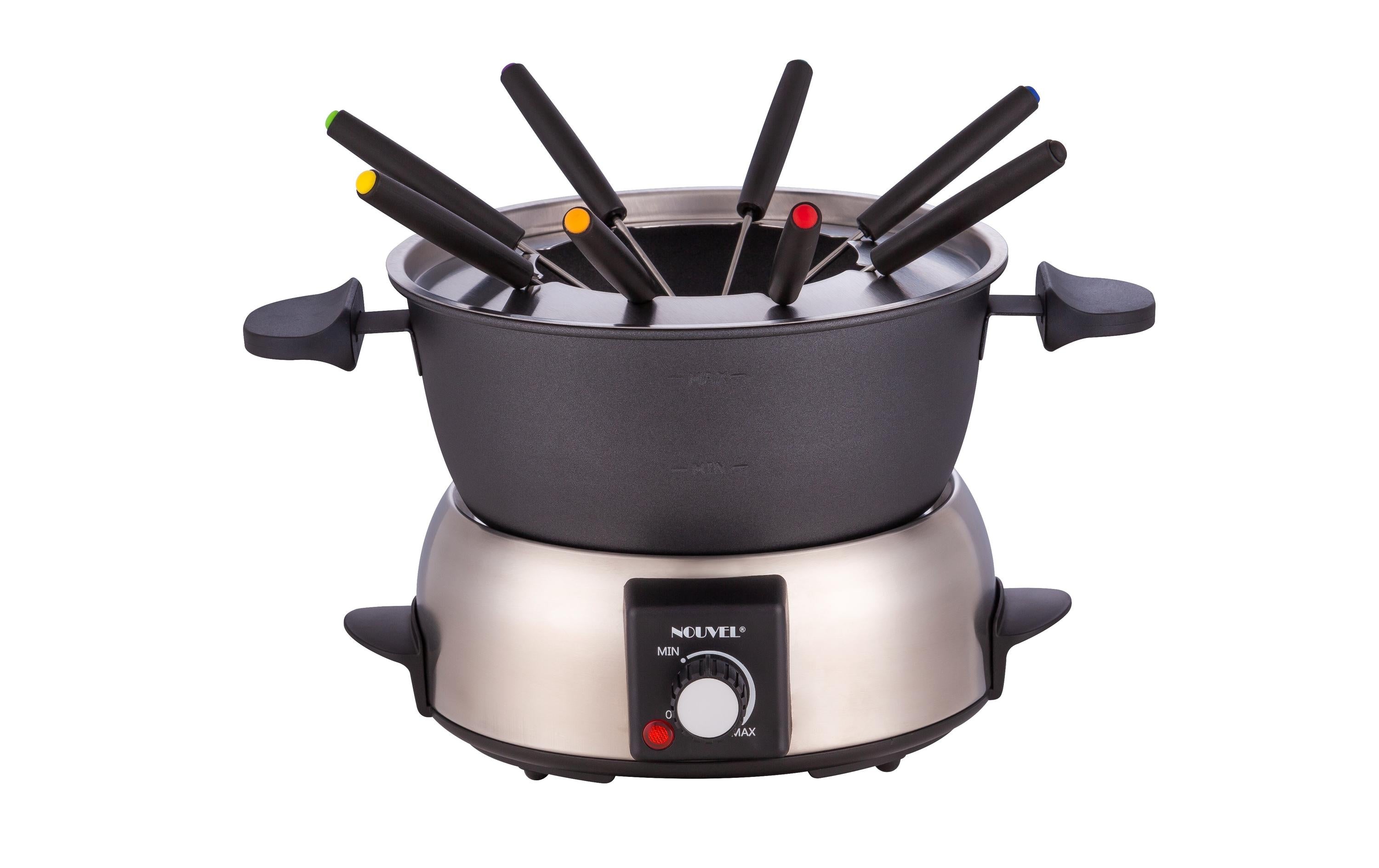 Nouvel Fondue-Set Shine – Ø 21,4 cm, Edelstahl, für Fondue Chinoise, Gas, Schwarz, 8 Pers., 10 Teile