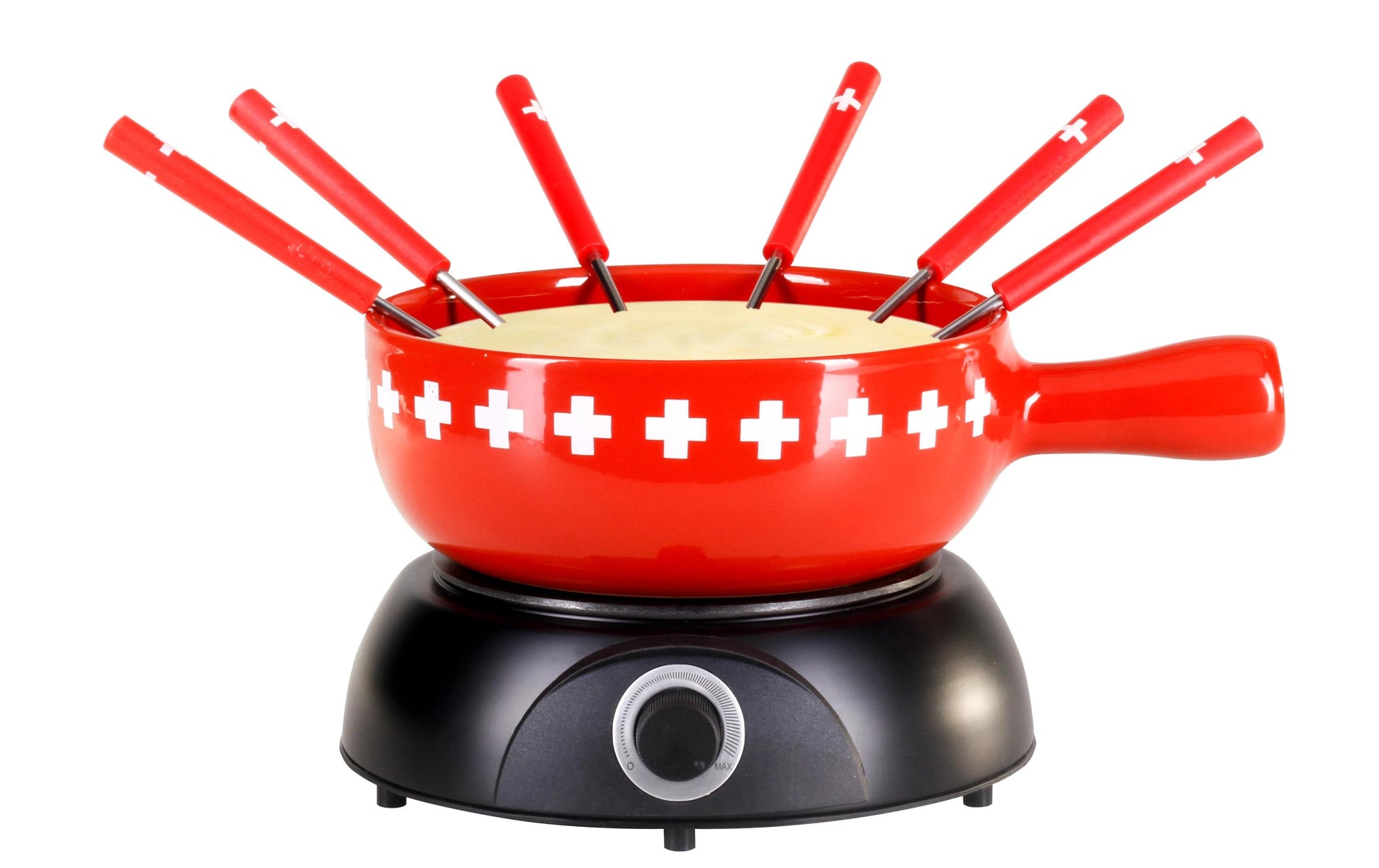 Nouvel Fondue-Set CH Band – Keramik, Ø 24,5 cm, 6 Gabeln – elektrisch