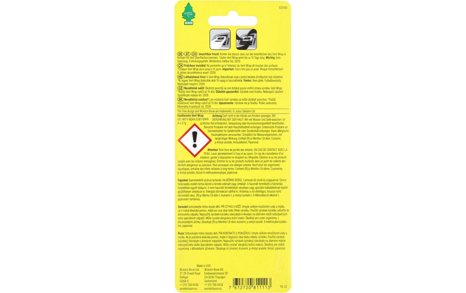 Wunder-Baum Vanille – Auto-Lufterfrischer Vent Wrap, 60 Tage
