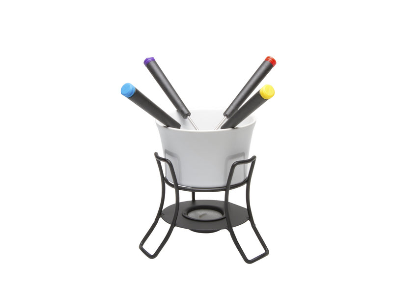 Nouvel Schokoladenfondue-Set 6-teilig, für 4 Personen – Keramik, mit Teelicht, Schwarz/Weiss