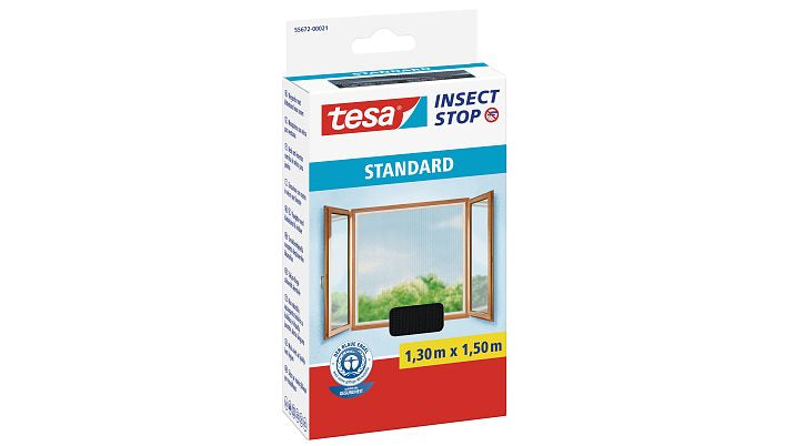 TESA Fenster-Fliegengitter – 150 × 130 cm – Anthrazit – Selbstklebend, Zuschnittbar
