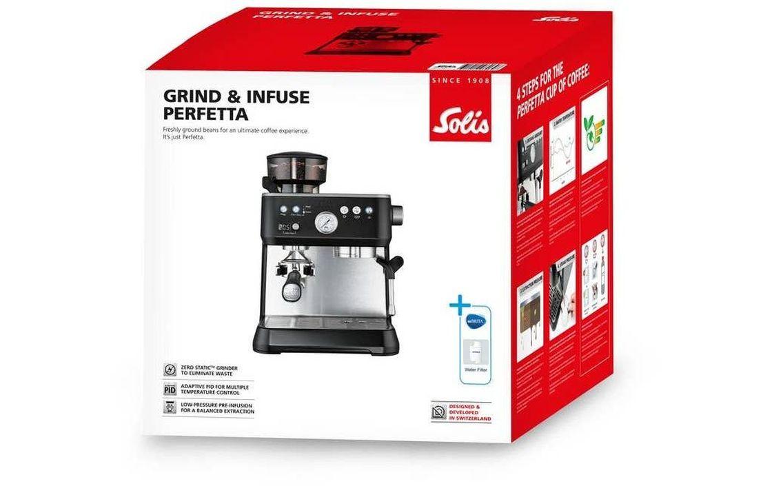 Solis Grind & Infuse Perfetta 980.69 Siebträgermaschine – 16 bar, 2,6 l, 250 g, mit Mahlwerk, Schwarz