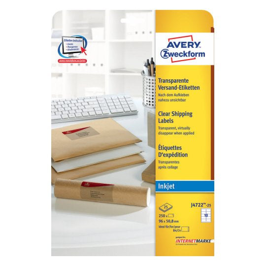 Avery Zweckform Adress-Etiketten – 96×50,8 mm, Abgerundete Ecken, 250 Stk, 25 Bogen, Polyester