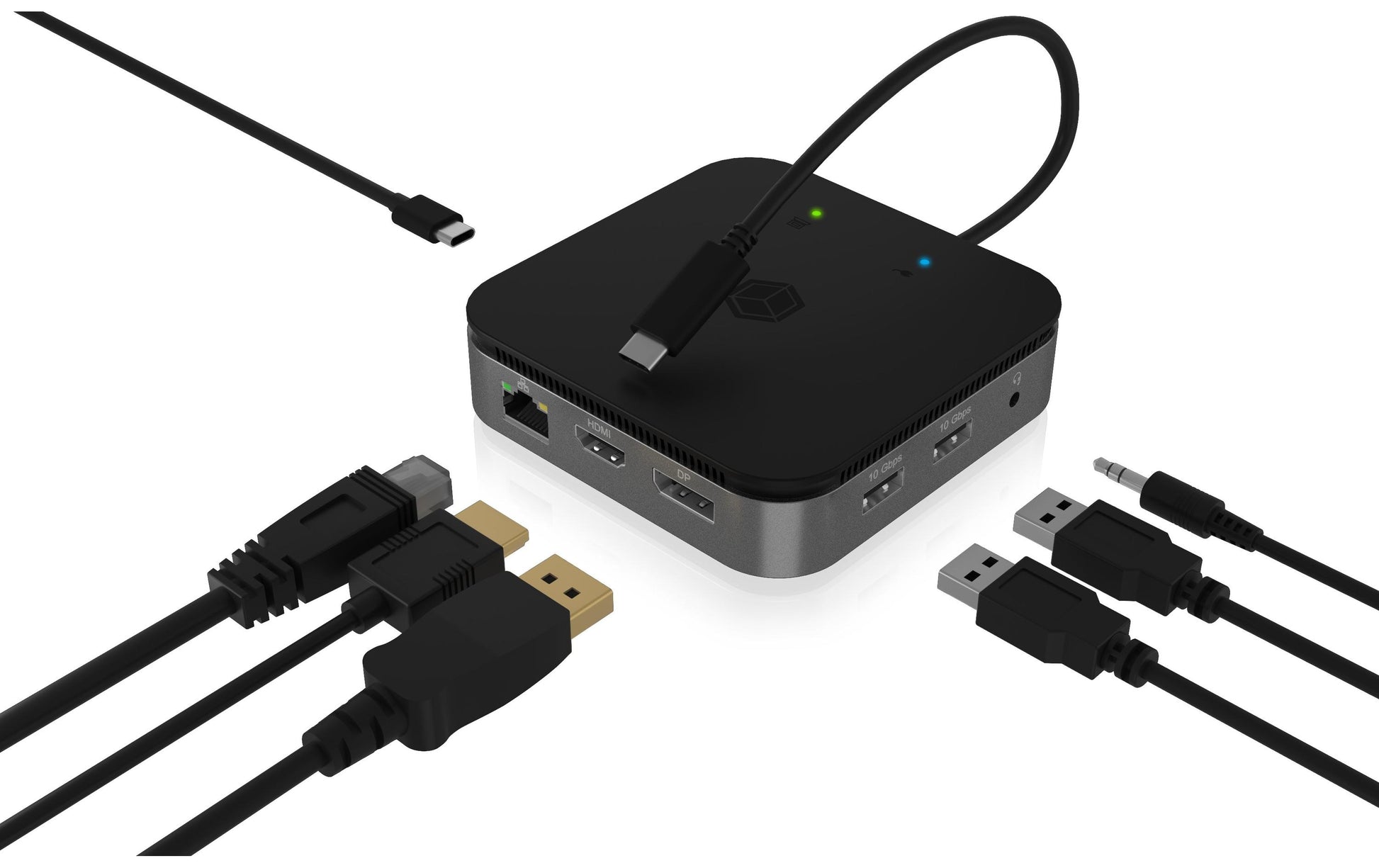 ICY BOX IB-DK408-C41 Dockingstation – USB4, 1× DP, 1× HDMI, 2× USB-A, 1× USB-C, 60 W PD, GbE, für Windows/Mac