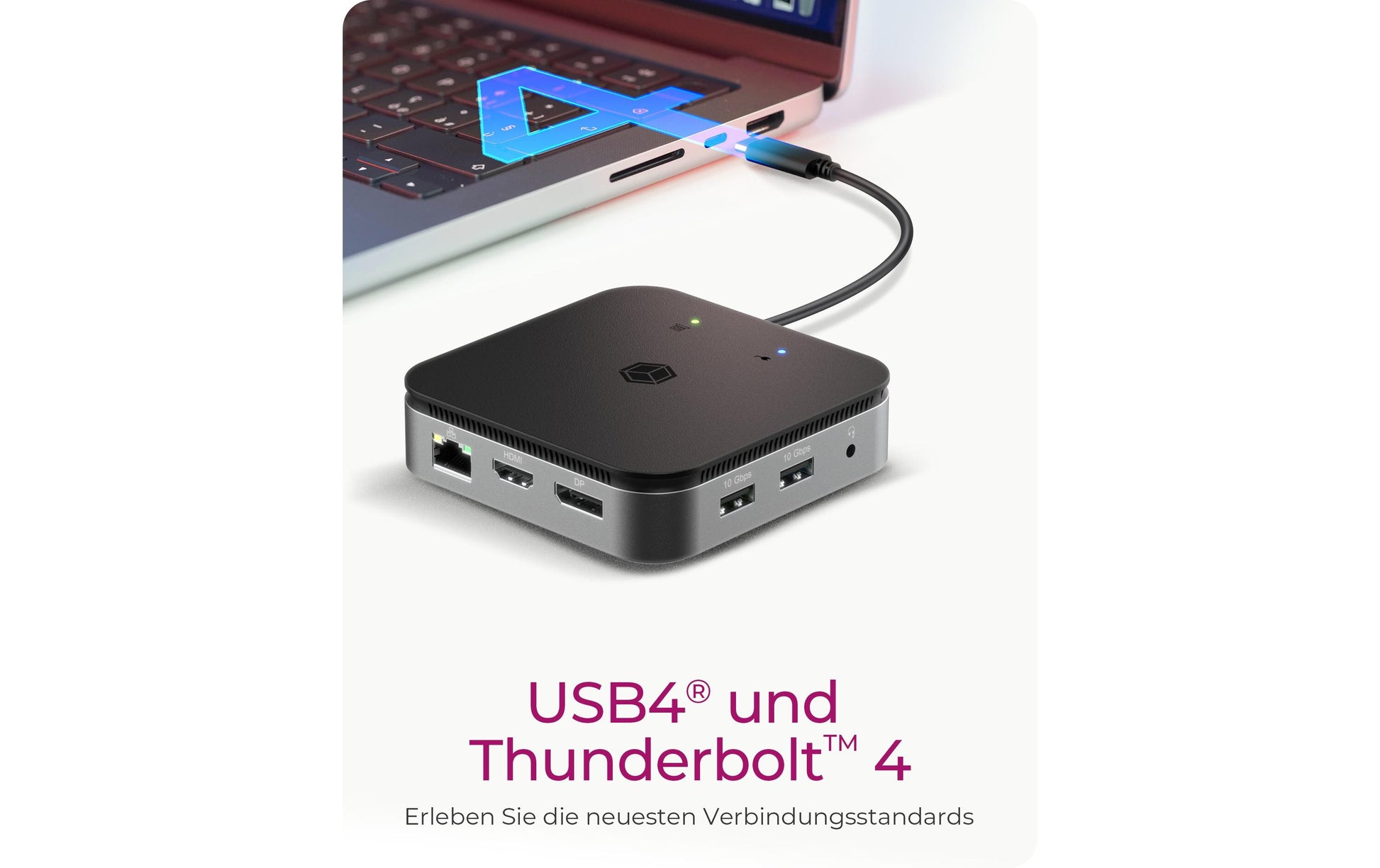 ICY BOX IB-DK408-C41 Dockingstation – USB4, 1× DP, 1× HDMI, 2× USB-A, 1× USB-C, 60 W PD, GbE, für Windows/Mac