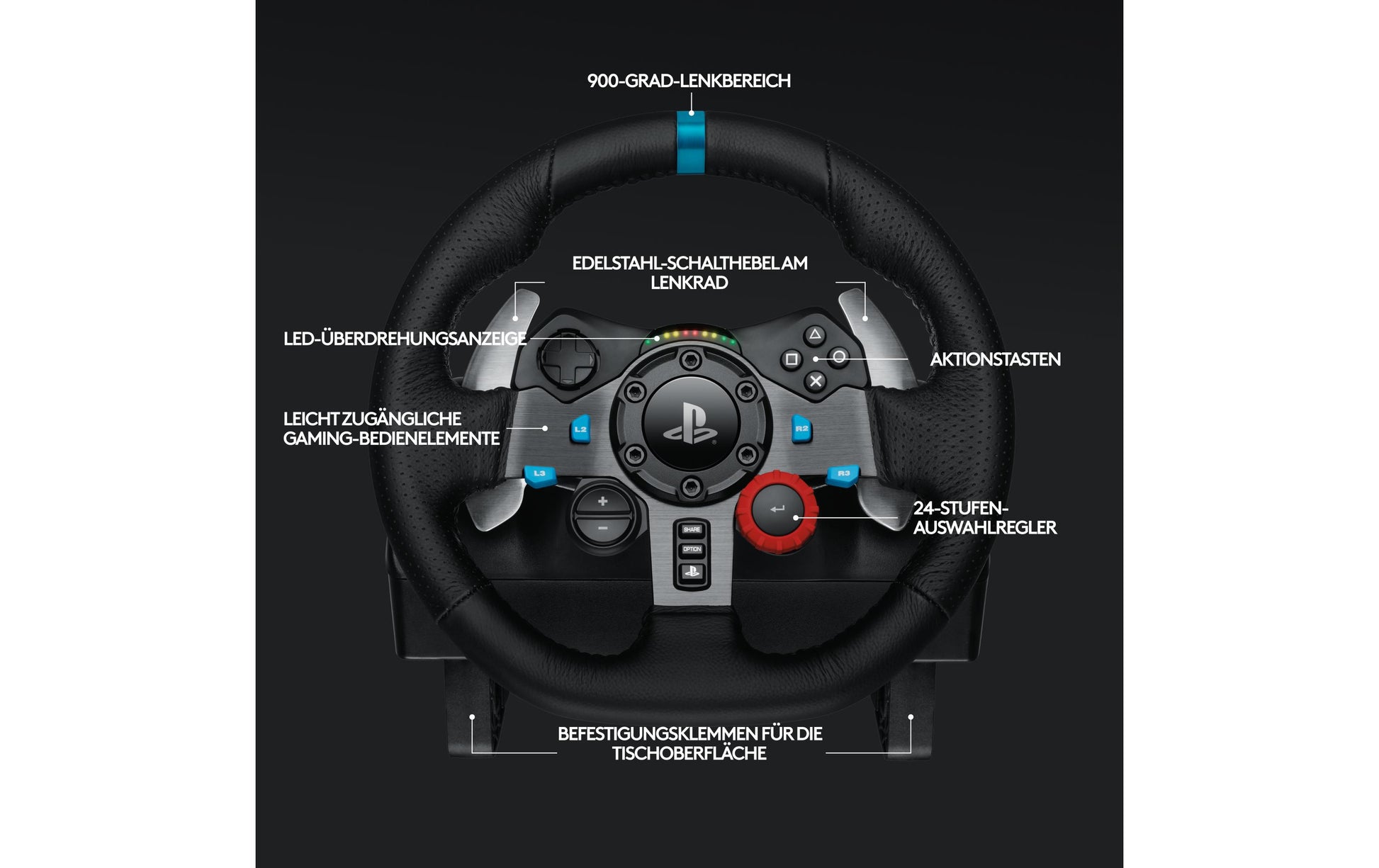 Logitech G G29 – Lenkrad + Pedale – USB (kabelgebunden), Force-Feedback, Schwarz – für PS5, PS4 & PC