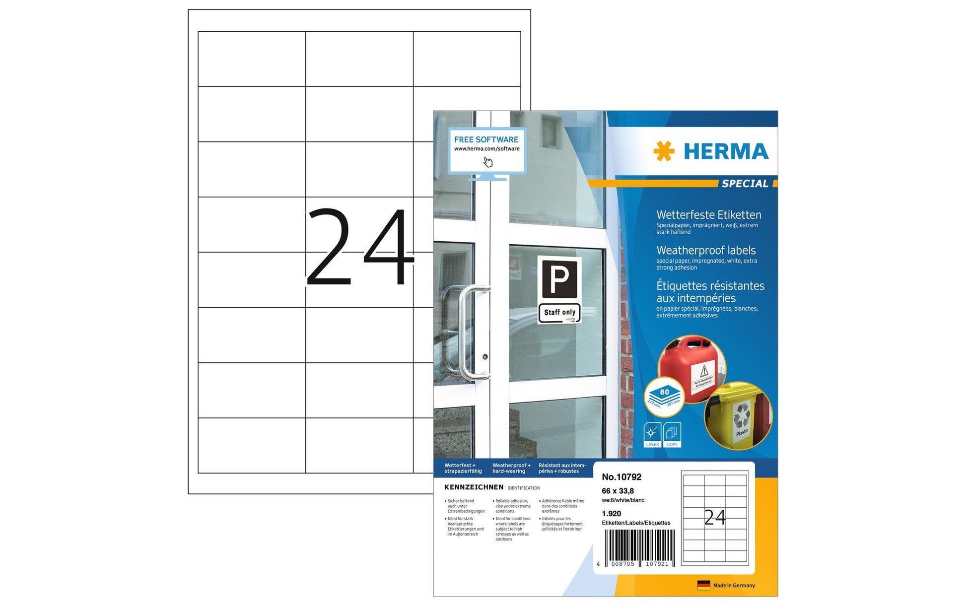 HERMA Schuletiketten – 66×33,8 mm, 1920 Stk, 80 Bogen, Papier, permanent haftend