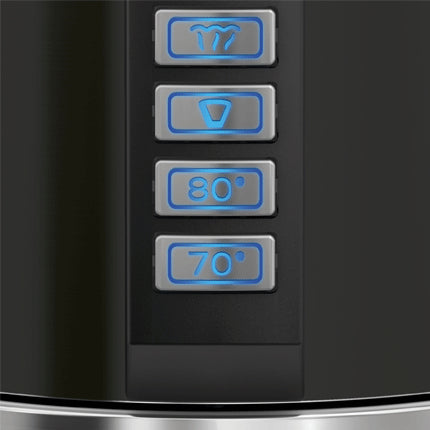 Graef Wasserkocher WK 902 – 1,2 l, Edelstahl, Temperaturwahl, 2015 W, Schwarz, 360°-Sockel