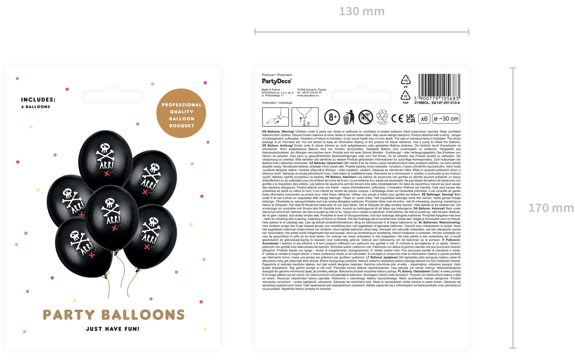 PartyDeco Piraten Luftballons – Schwarz – Ø 30 cm – Latex – 6 Stk