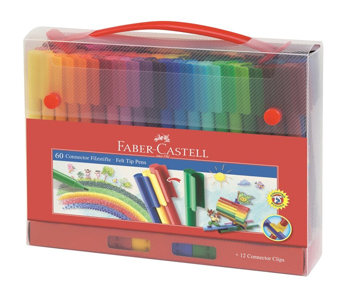 Faber-Castell CONNECTOR PEN Filzstifte – 2,0 mm, wasserbasiert, auswaschbar, 60 Farben