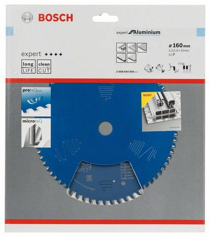 Bosch Expert Kreissägeblatt 160 × 20 × 2,2 mm, 52 Zähne Hartmetall (TCT) – für Aluminium – 1 Stk