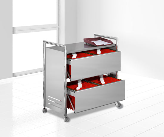 Kerkmann Hängemappenwagen für A4 – 2 Schubladen, mit Rollen, mit Griff, Silber, B 815 × H 800 × T 435 mm