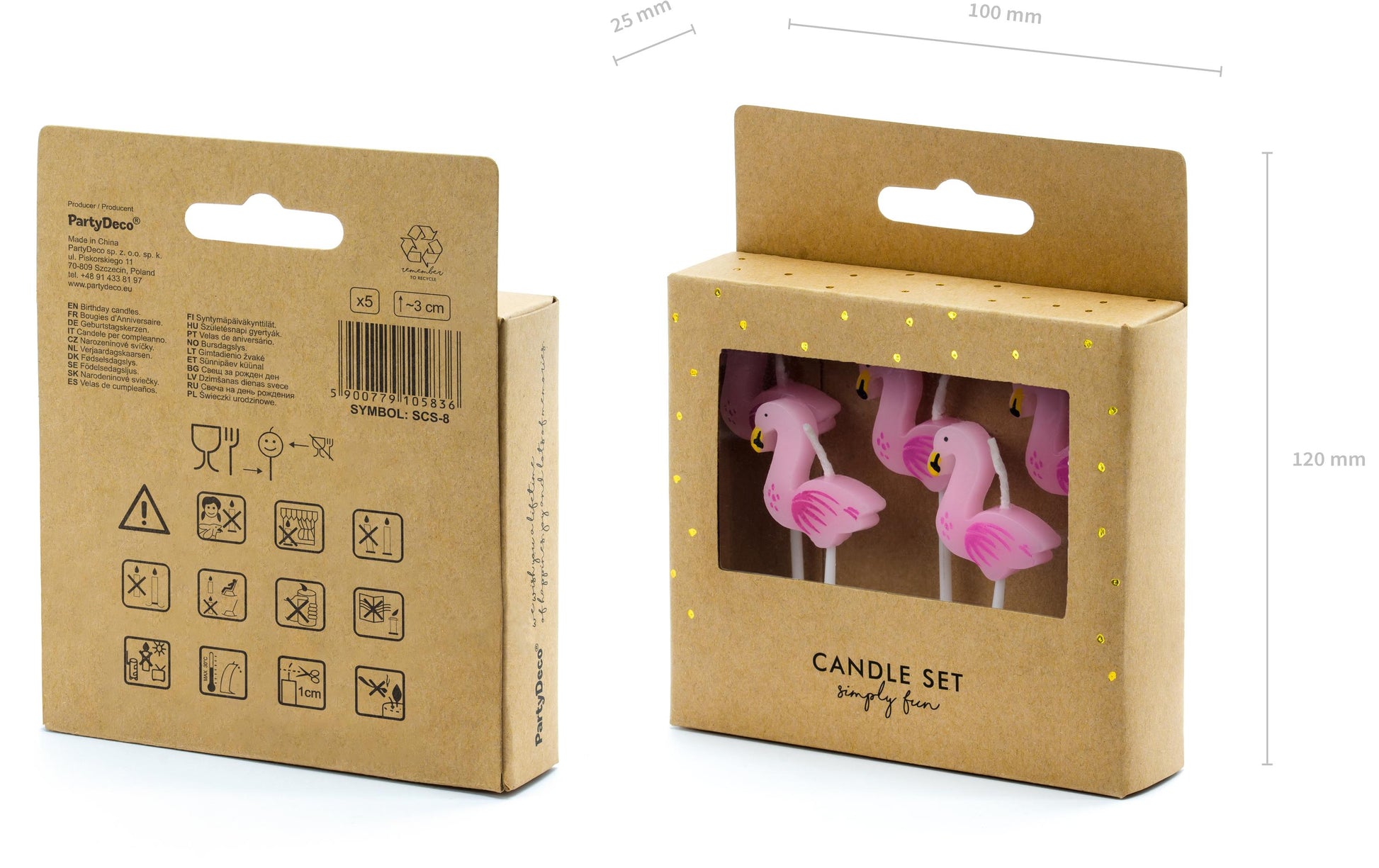 PartyDeco Geburtstagskerzen Flamingos – Rosa – 3 cm – 5 Stk