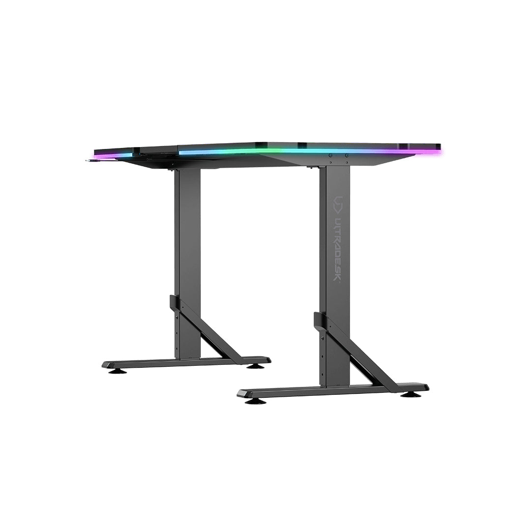 Ultradesk Iron Gaming-Tisch – 132,5 × 60,5 cm, höhenverstellbar, LED-Beleuchtung, schwarz, Stahl