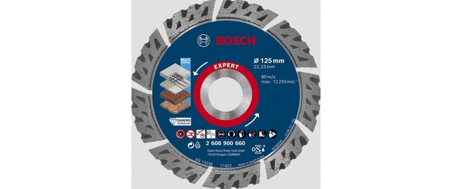 Bosch Professionelle EXPERT MultiMaterial Diamanttrennscheibe 125 × 22,2 × 2,2 mm – für Mauerwerk & Beton – 1 St