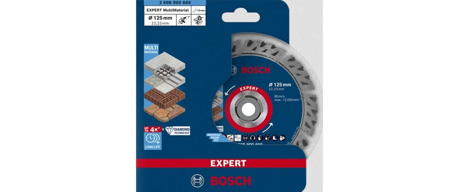 Bosch Professionelle EXPERT MultiMaterial Diamanttrennscheibe 125 × 22,2 × 2,2 mm – für Mauerwerk & Beton – 1 St