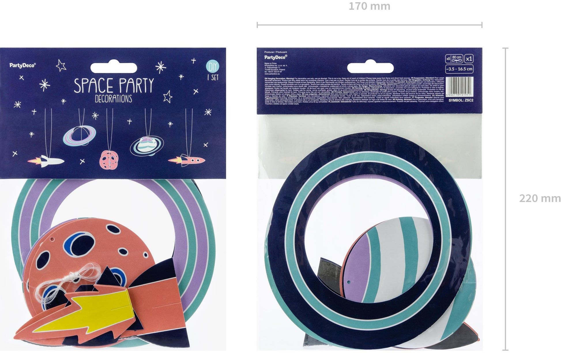 PartyDeco Hängedekoration Kosmos – Mehrfarbig – Papier – 5 Stk